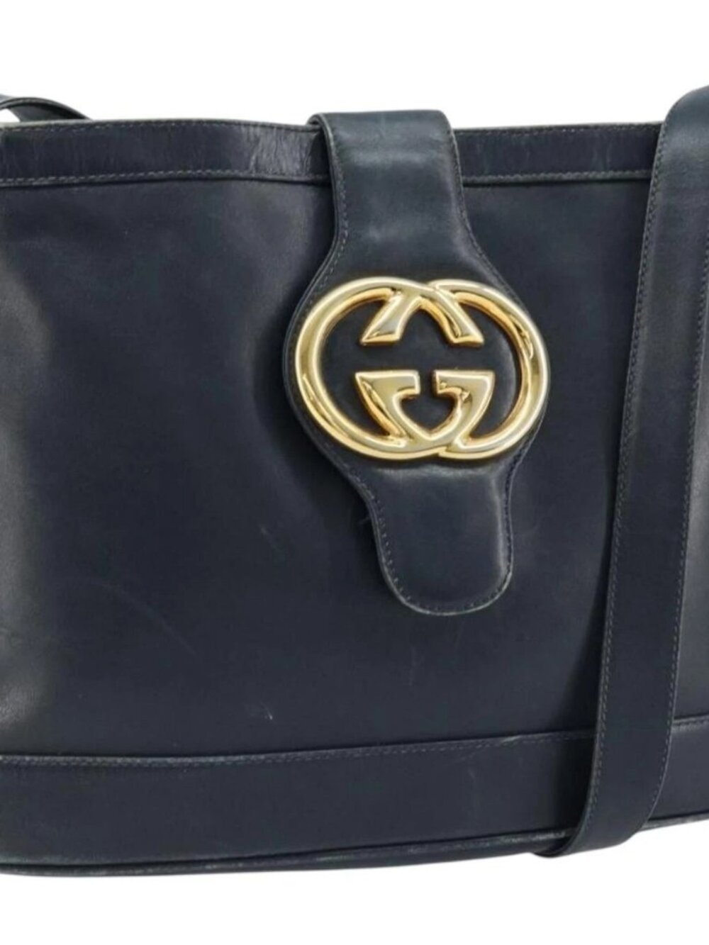 GUCCI Shoulder Bag Leather Black Gold - Picture 2 of 16